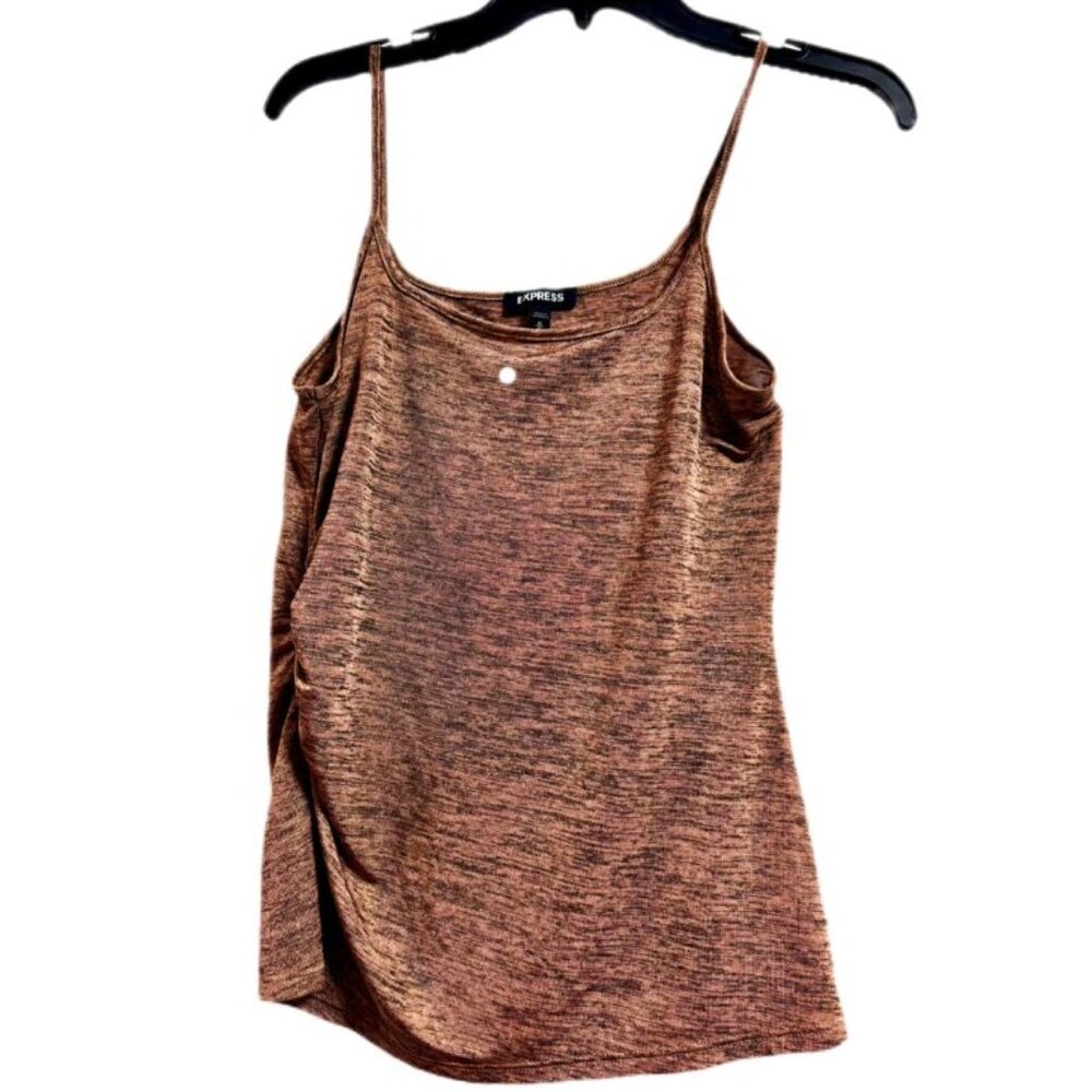 Express Ruched Side Cami Top Size M | Brown Sleeveless Stretch Tank Blouse - Picture 3 of 6